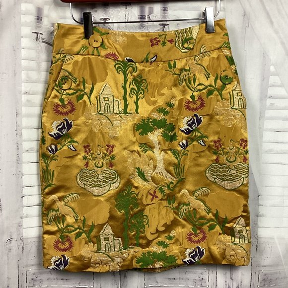 Anthropologie Leifsdottir Gold Embroidered Padded Midi Skirt 4 - Picture 1 of 12